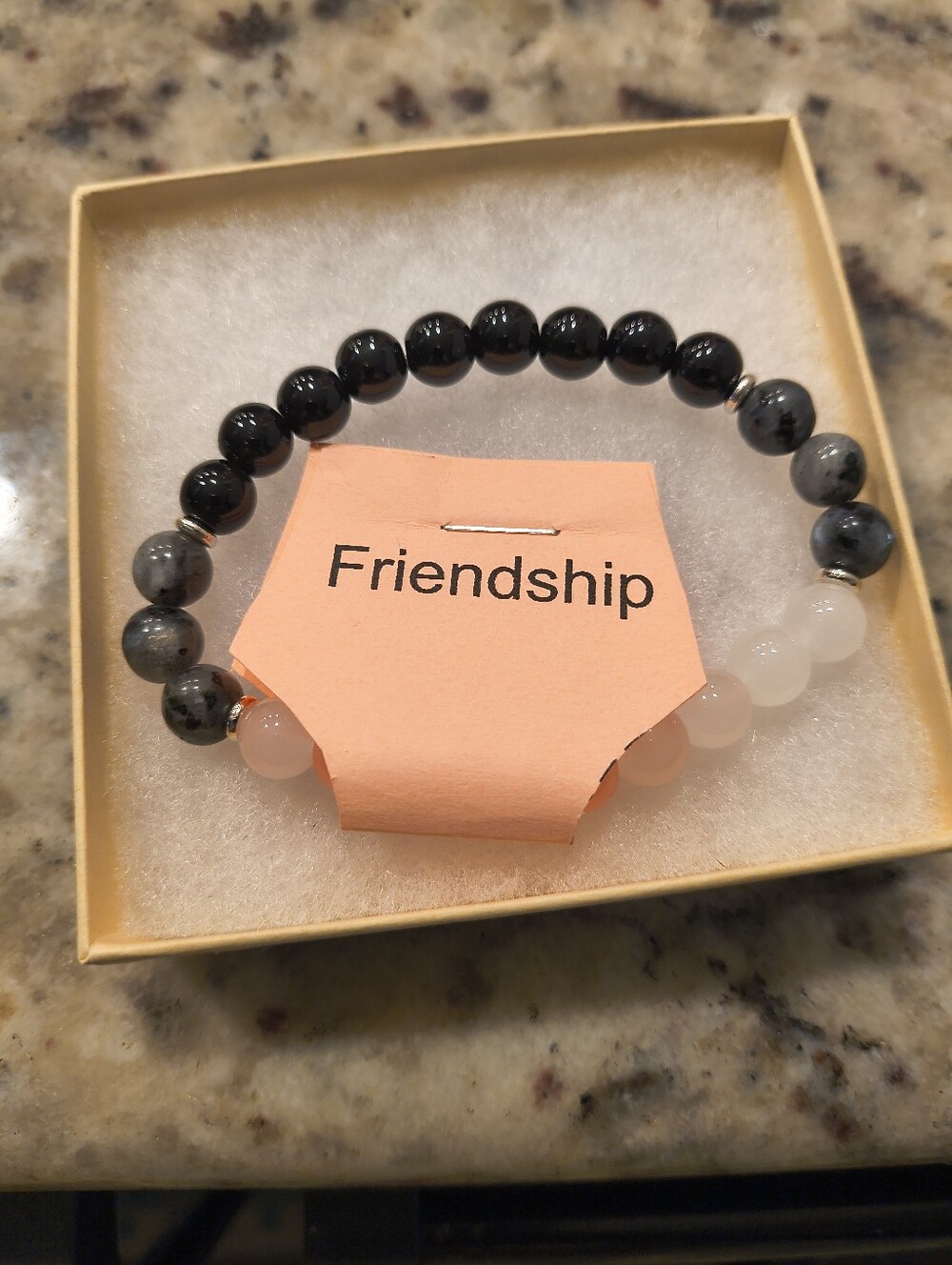 Friendship Beaded Stretch Bracelet - Black, Gray & White